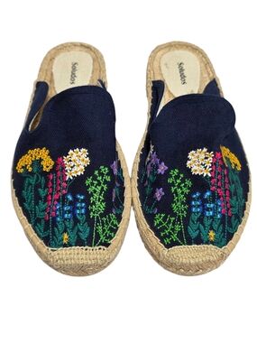 SOLUDOS WILDFLOWER EMBROIDERED ESPADRILLE MULES NAVY SZ 10